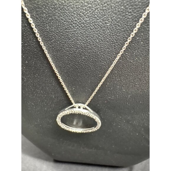 Sterling Silver Circle Pendant Necklace With Cubic Zirconia Accents 925 Italy 17 - Picture 3 of 7